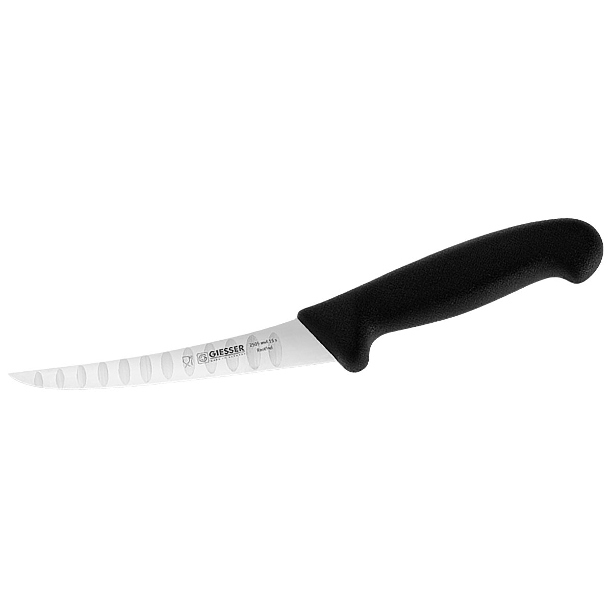 Giesser Boning Knife, 15cm (6) - Curved, Narrow, Semi-Flexible, Fluted Blade - Black