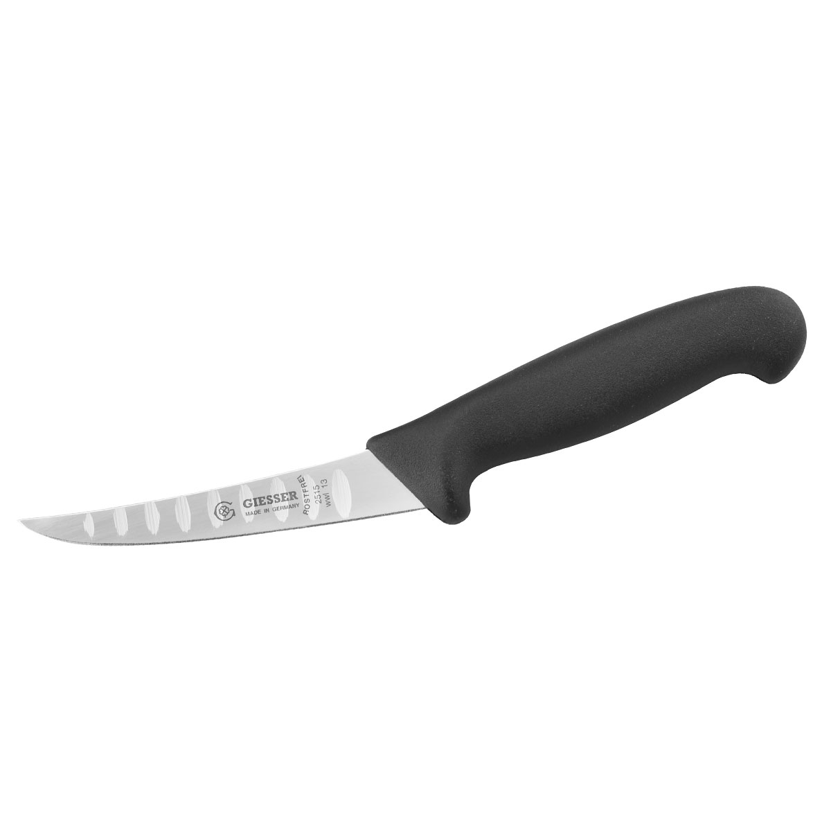Giesser Boning Knife, 13cm (5) - Curved, Narrow, Stiff, Fluted Blade - Black