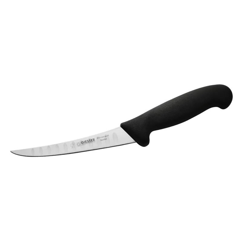 Giesser Boning Knife, 15cm (6) - Curved, Narrow, Stiff, Fluted Blade - Black