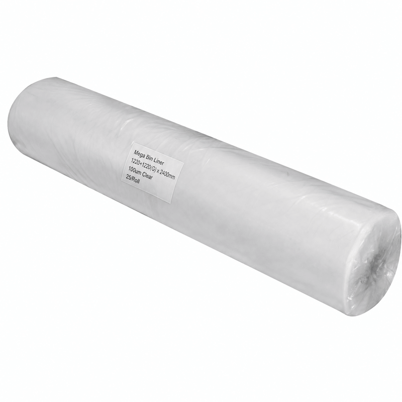 Mega Bin Liner 1220+1220(G) x 2400mm,100um Clear 25/Roll