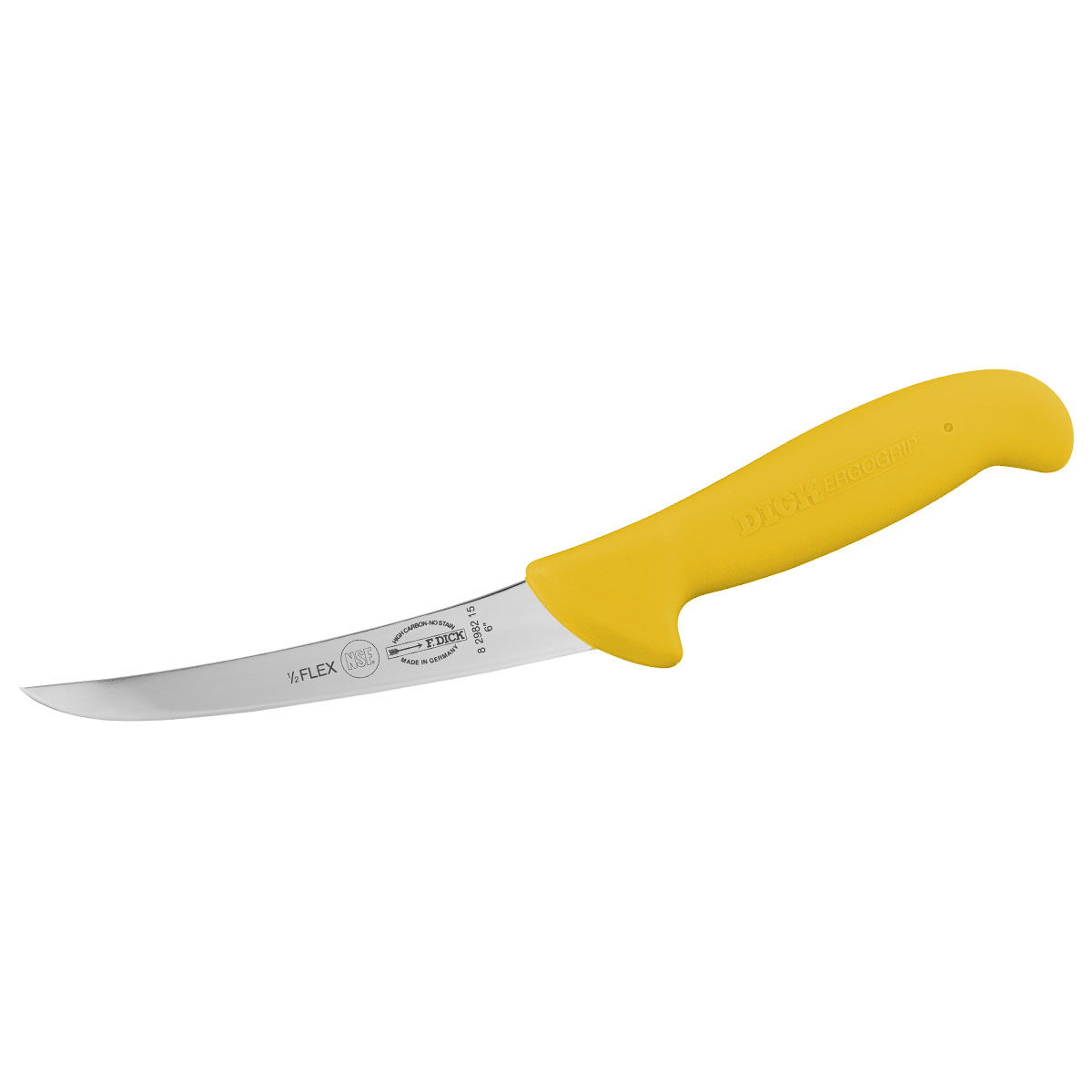 F.Dick Boning Knife, 15cm (6) - Curved, Narrow, Semi-Flexible, ErgoGrip - Yellow