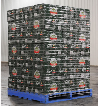 Ventilated Stretch Film - perforated stretch wrapped pallet in warehouse