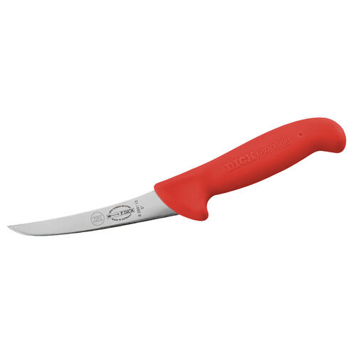 F.Dick Boning Knife, 13cm (5) - Curved, Narrow, Stiff, ErgoGrip - Red